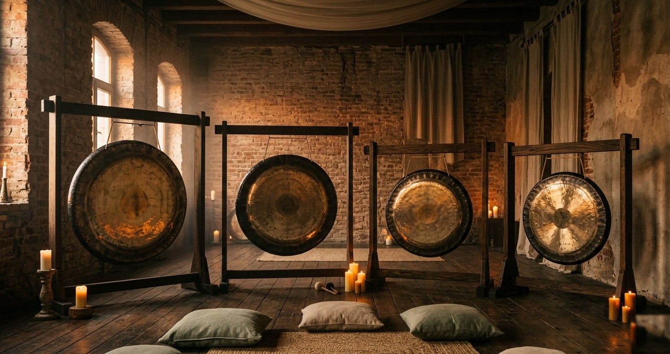 Sesión vibracional con gongs e iluminación